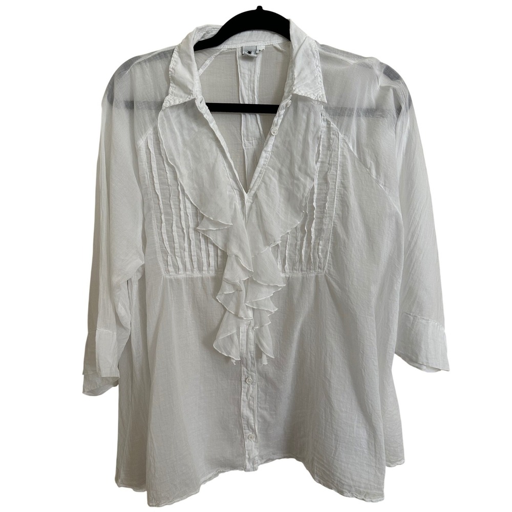 European Culture White Ruffle Pintuck Sheer Cotton Blouse Made in Italy S